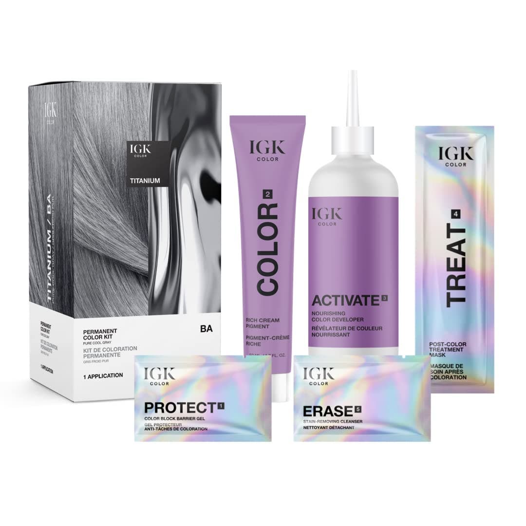 IGK Permanent Hair Color Kit - Titanium BA (Pure Cool Gray)