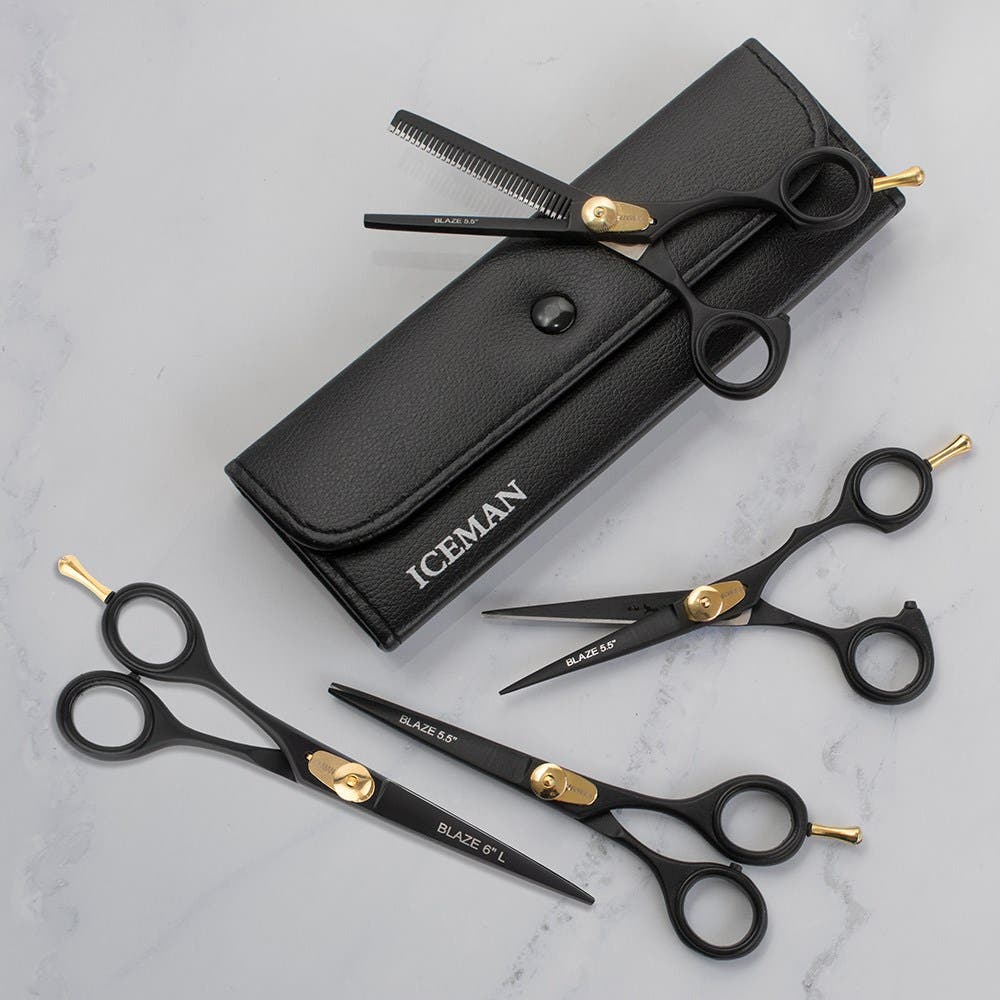 Iceman Blaze Black Hairdressing Scissors w/ Storage Bag
