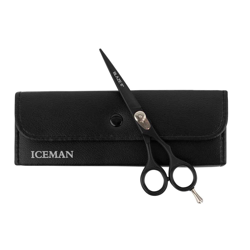 Iceman Blaze Black Offset Hairdressing Scissors w/ Storage Bag