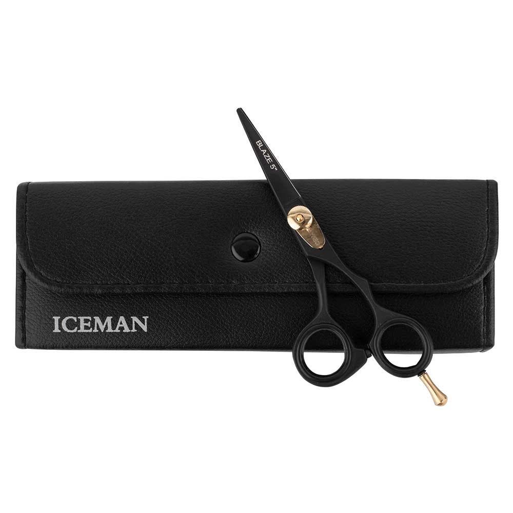 Iceman Blaze Black Offset Hairdressing Scissors w/ Storage Bag