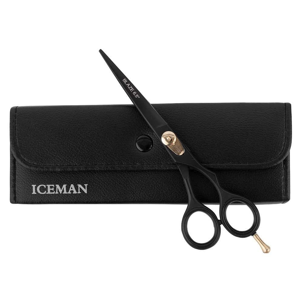Iceman Blaze Black Offset Hairdressing Scissors w/ Storage Bag