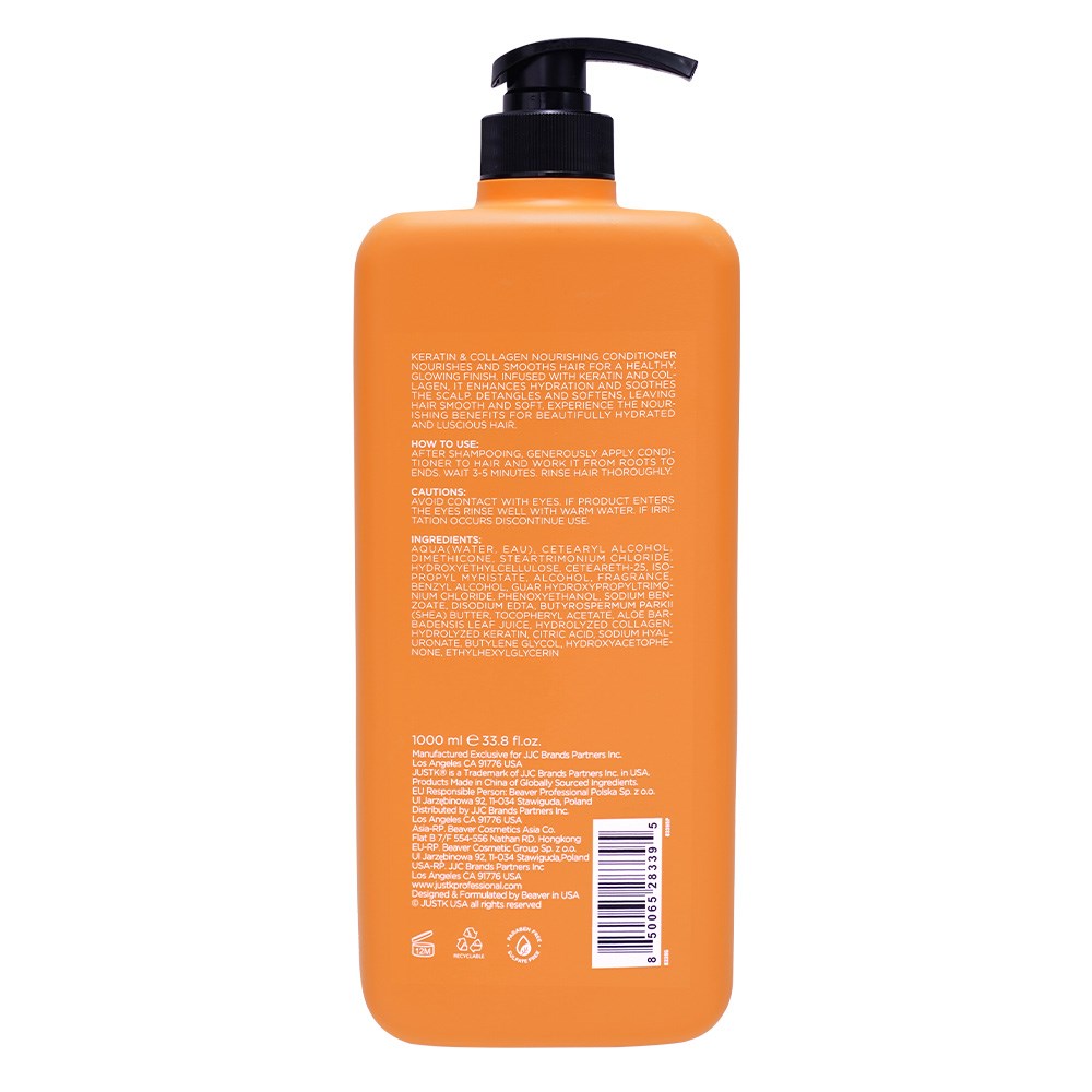 JustK Nourishing + Keratin + Collagen Shampoo & Conditioner DUO 1L