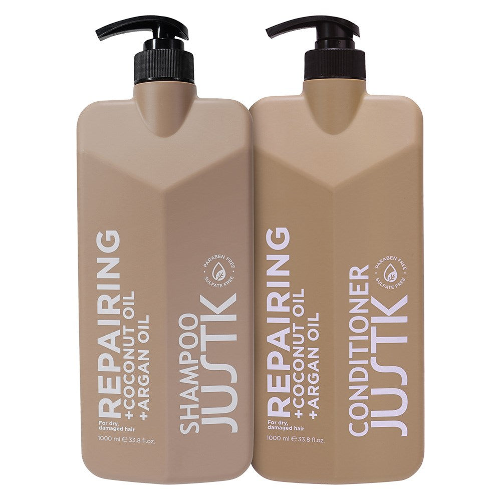 JustK Repairing + Coconut Oil + Argan Oil Shampoo & Conditioner DUO 1L