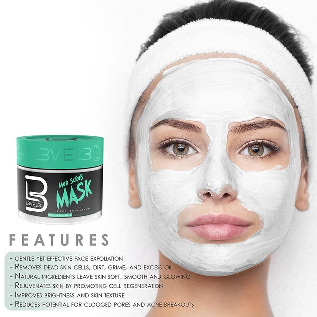L3VEL3 Mud Scrub Mask, Deep-cleansing Facial Mask 500ml