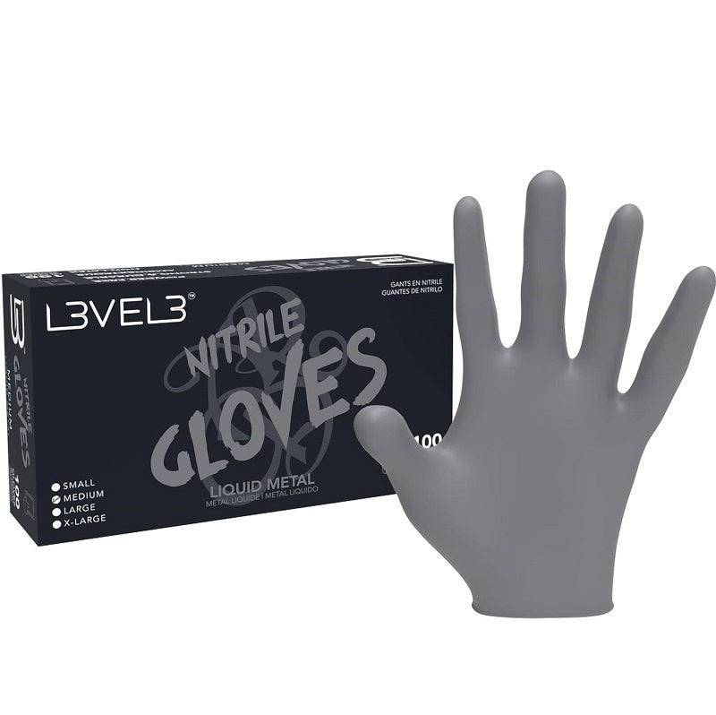 L3VEL3 Nitrile Gloves 100pk - Liquid Metal, Small