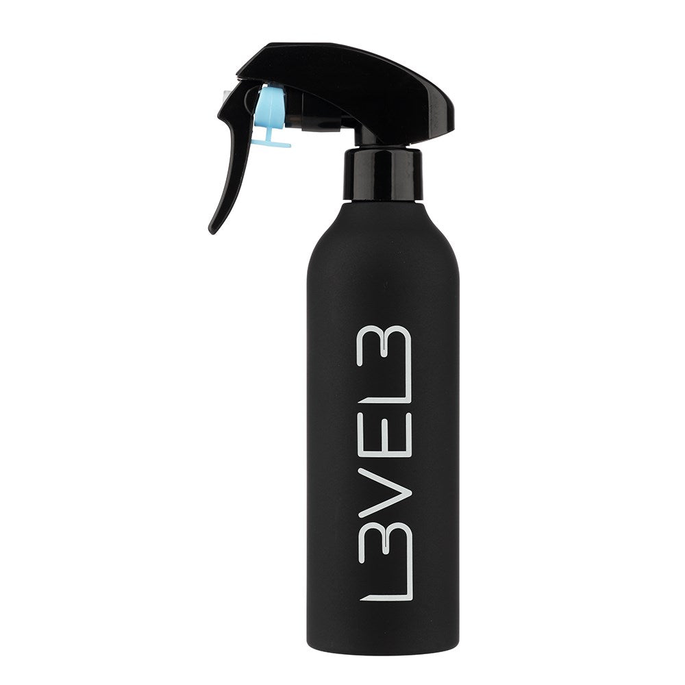 Black spray bottle with 'LEVEL3' branding on a white background