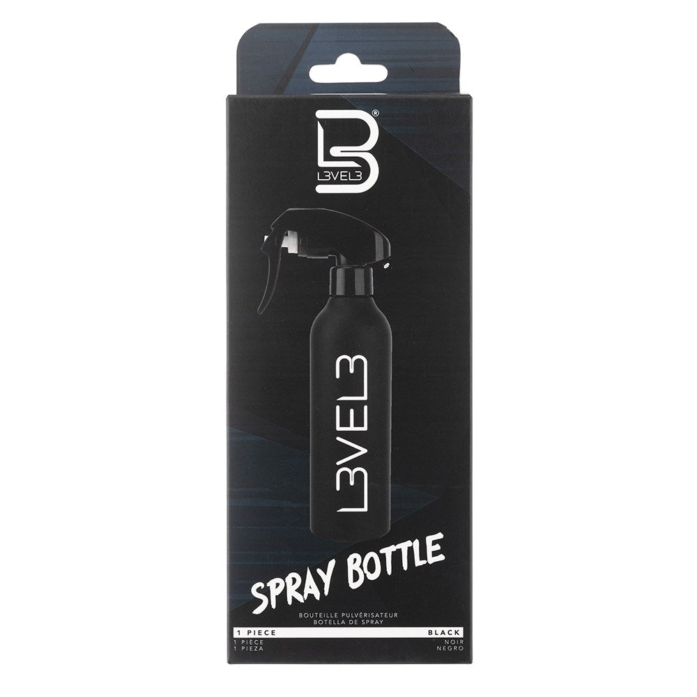 Black spray bottle with packaging displaying 'LEVEL3' branding on a white background