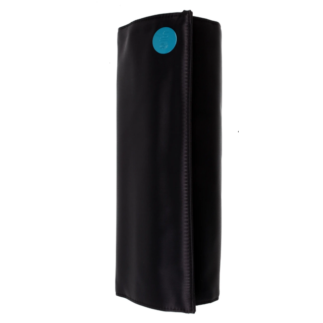 Black LTN roll mat bag heat resistant case for hair straighteners, shown rolled up upright