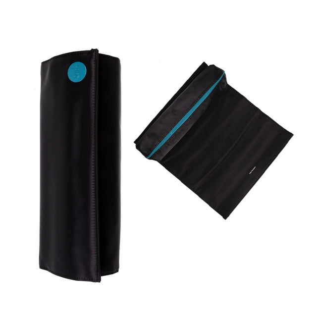 LTN heat resistant roll mat bag shown rolled and unrolled for storing hot hair styling tools
