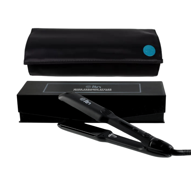 LTN 1.5-inch wide hair straightener with black box and heat-resistant roll mat bag set