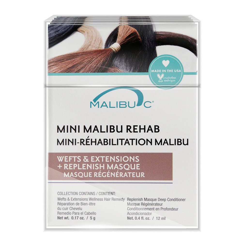 Malibu C Mini Malibu Rehab Wefts Extensions + Replenish Masque x12pc