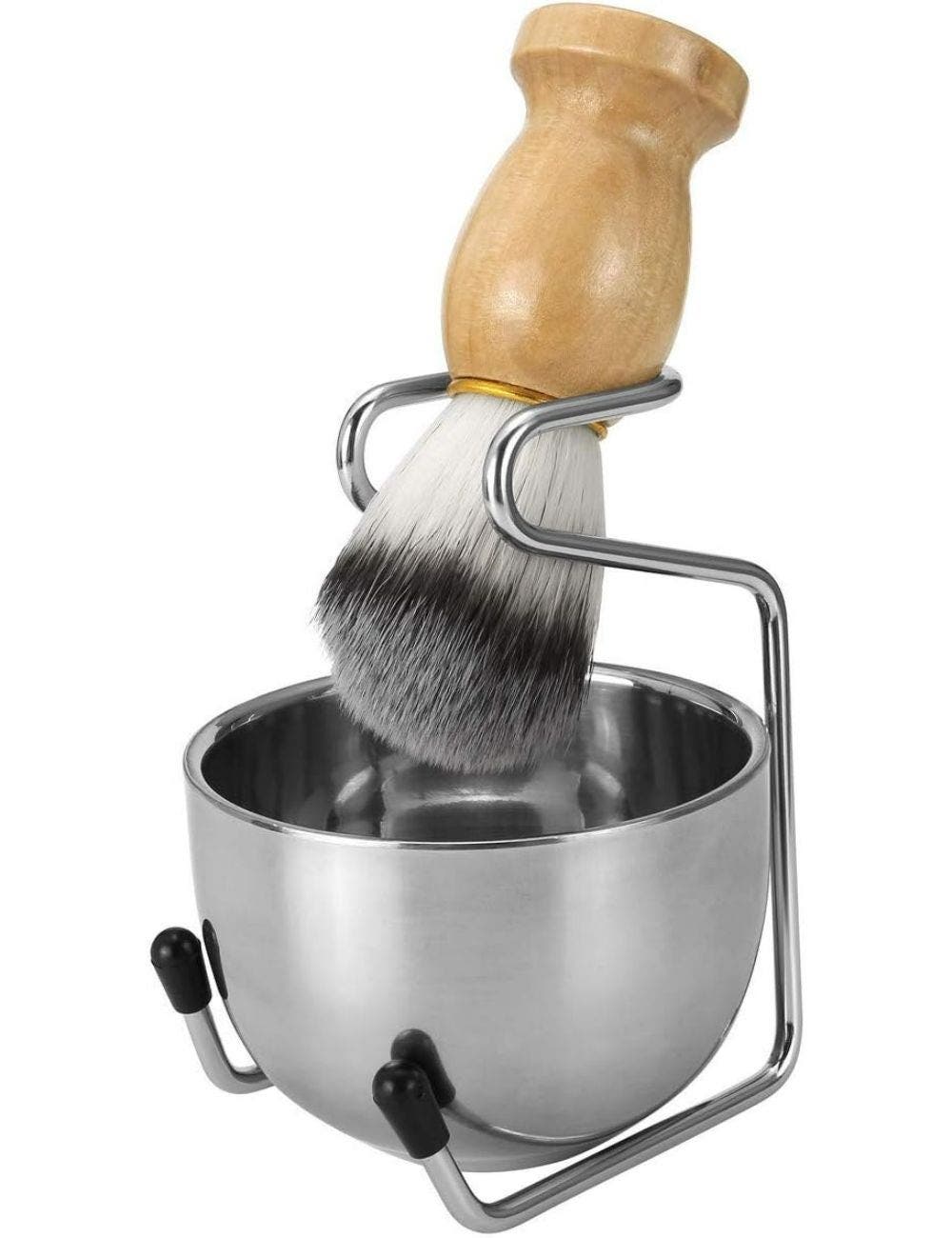 Mens Shaving Brush Set Badger Hair, Stainless Steel Stand, Bowl and Razor Holder