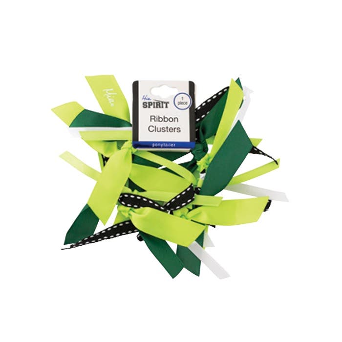 Mia Ribbon Cluster Ponytailer - Green, White + Light Green 00883