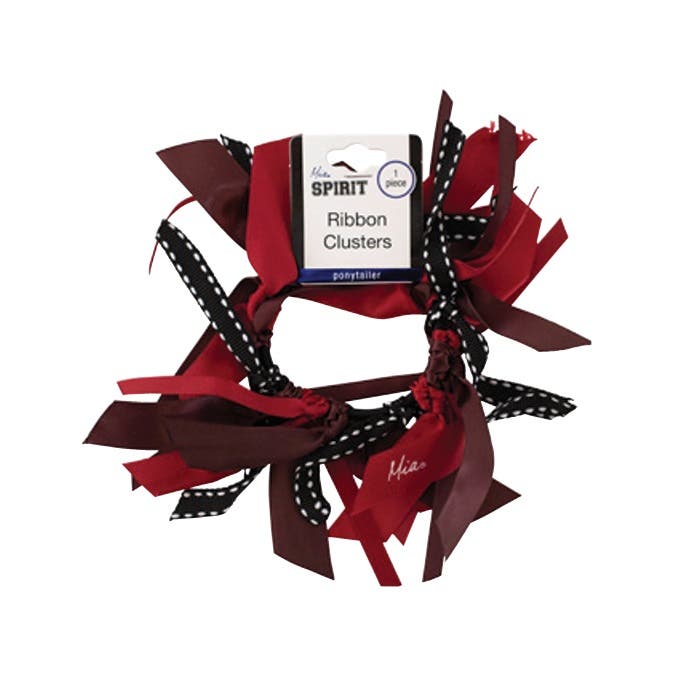 Mia Ribbon Cluster Ponytailer - Red + Maroon 00882