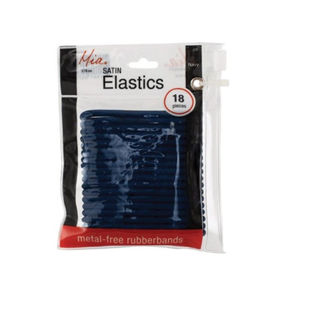 Mia Satin Elastic Hair Ties 18 Pieces - Navy 00724