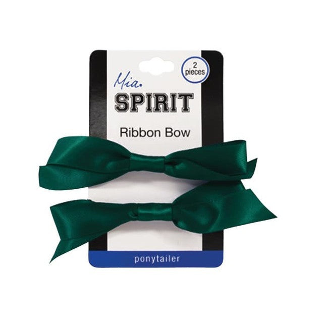 Mia Satin Ribbon Bow Ponytailers 2 Pieces - Green 00868