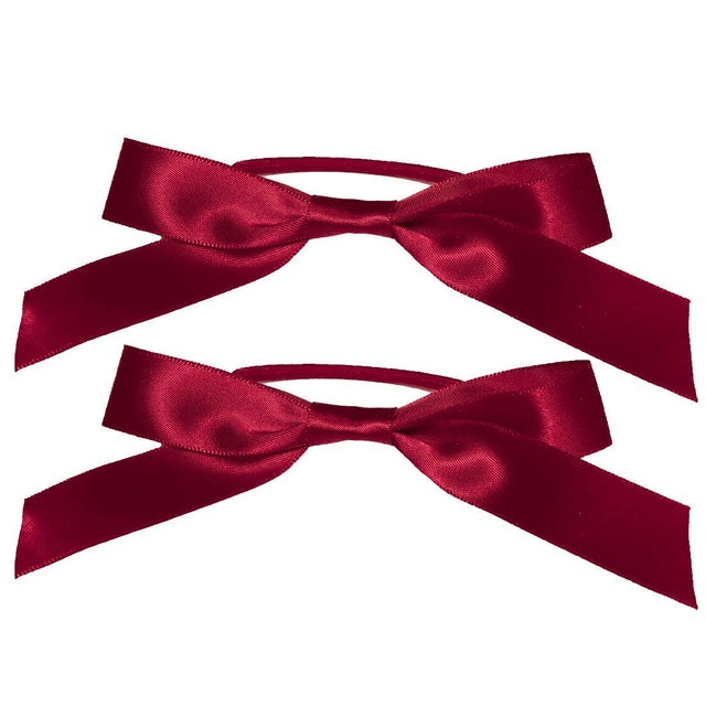 Mia Satin Ribbon Bow Ponytailers 2 Pieces - Maroon 00865