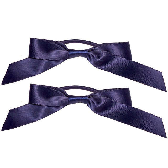 Mia Satin Ribbon Bow Ponytailers 2 Pieces - Navy