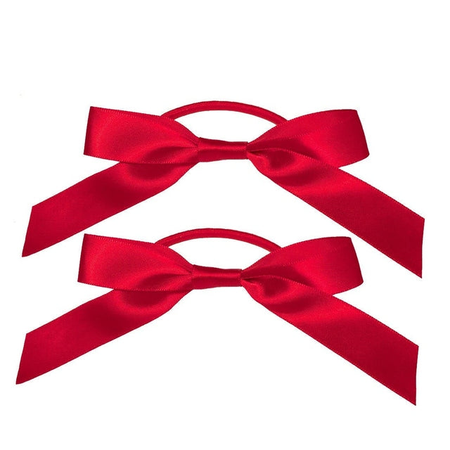 Mia Satin Ribbon Bow Ponytailers 2 Pieces - Red
