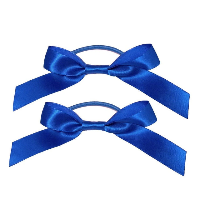 Mia Satin Ribbon Bow Ponytailers 2 Pieces - Royal Blue 00866