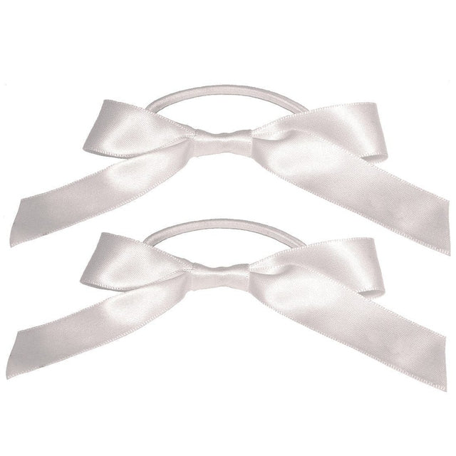 Mia Satin Ribbon Bow Ponytailers 2 Pieces - White