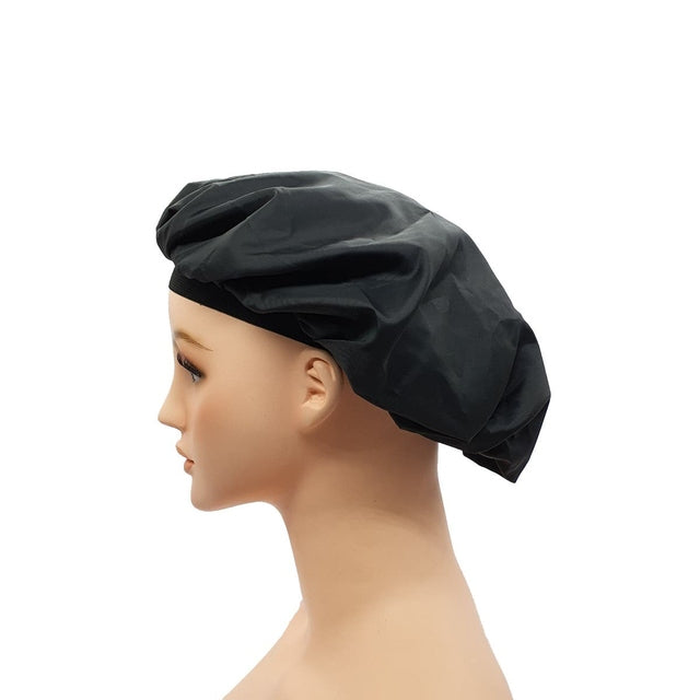 Microfiber Night Sleep Cap Hair Bonnet Two Layers with Elastic Band-Black