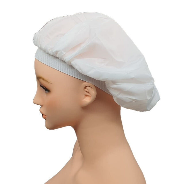 Microfiber Night Sleep Cap Hair Bonnet Two Layers with Elastic Band-White