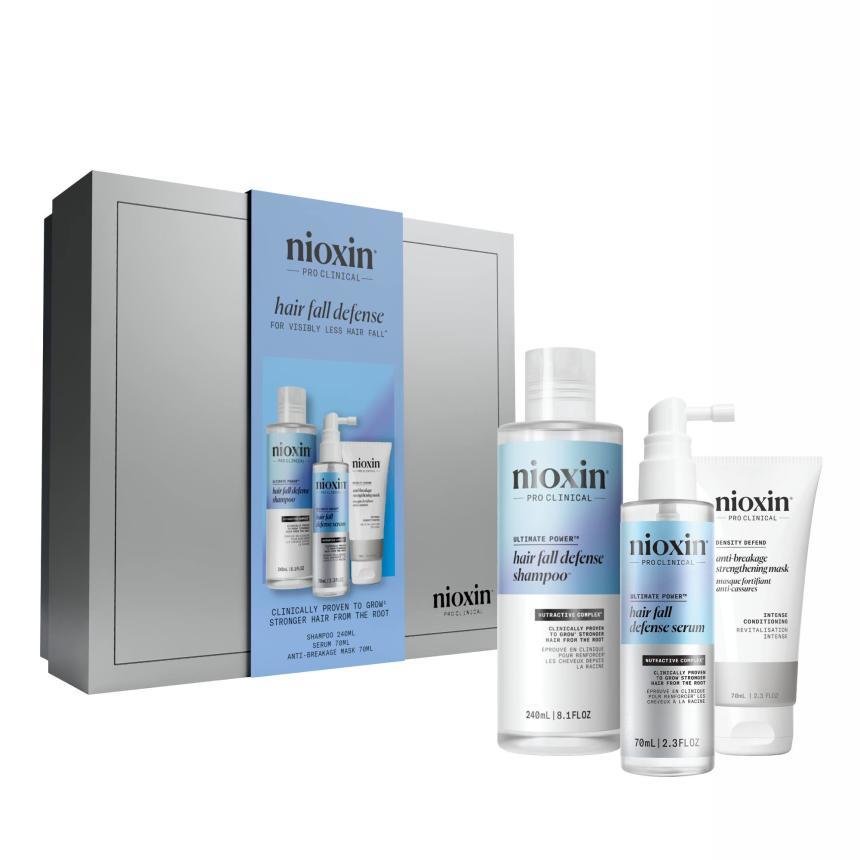Nioxin Hair Fall Defense Trio Kit | Shampoo 240ml + Serum 70ml + Anti-breakage Mask 70ml