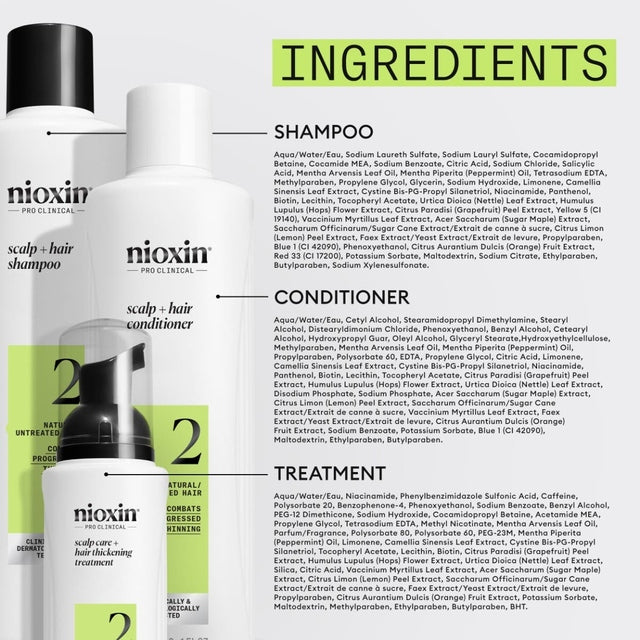 Nioxin System 2 Scalp Care + Hair Thickening System TRIO Kit 300ml+300ml+100ml *NEW