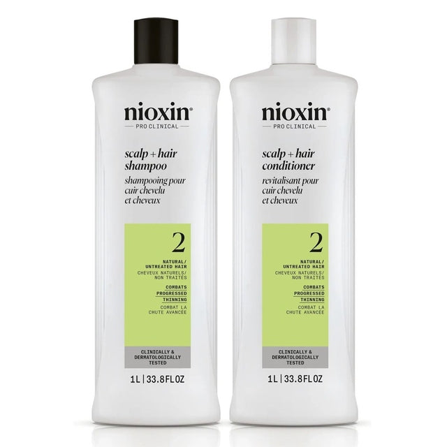 Nioxin System 2 Scalp + Hair Shampoo + Conditioner - Thickening & Boost Density 1L Duo *NEW