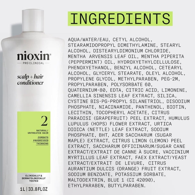 Nioxin System 2 Scalp + Hair Shampoo + Conditioner - Thickening & Boost Density 1L Duo *NEW