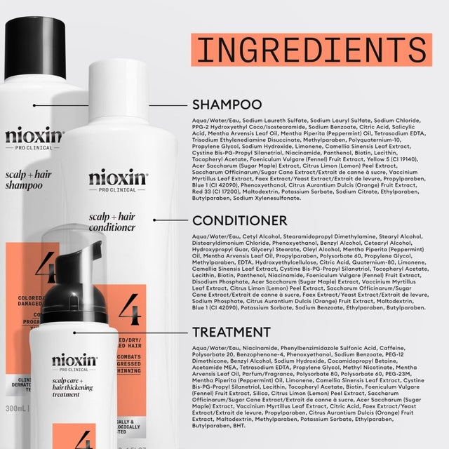 Nioxin System 4 Scalp Care + Hair Thickening System TRIO Kit 300ml+300ml+100ml *NEW
