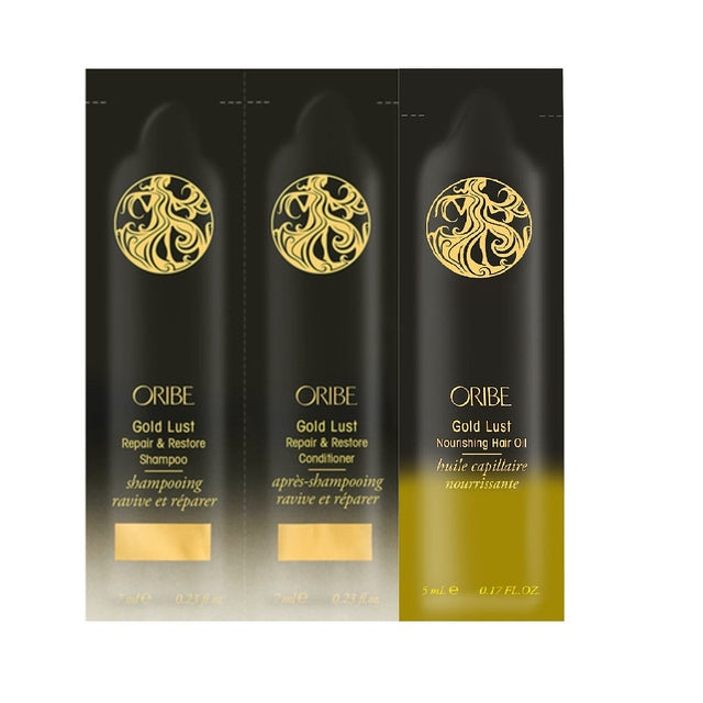 Oribe Gold Lust Repair & Restore Shampoo, Conditioner & Nourishing Hair Oil Samples