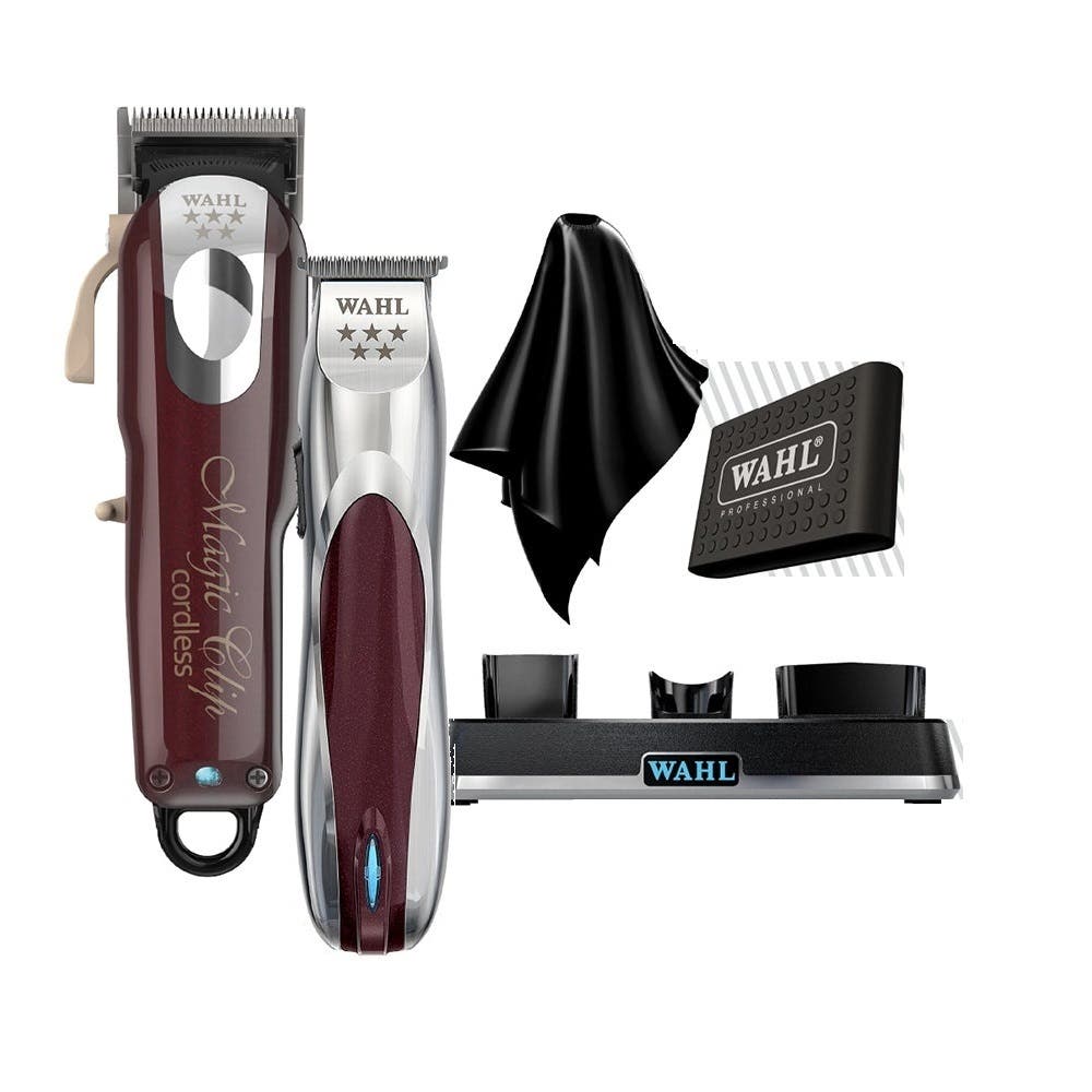 Wahl Professional Magic Clip Burgundy + A-Lign Trimmer + Power Station 3 + Cape and Clipper/Trimmer Grips