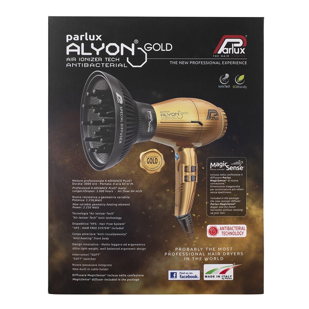 Parlux Alyon Air Ionizer Tech Hair Dryer - Gold comes with Diffuser Pack