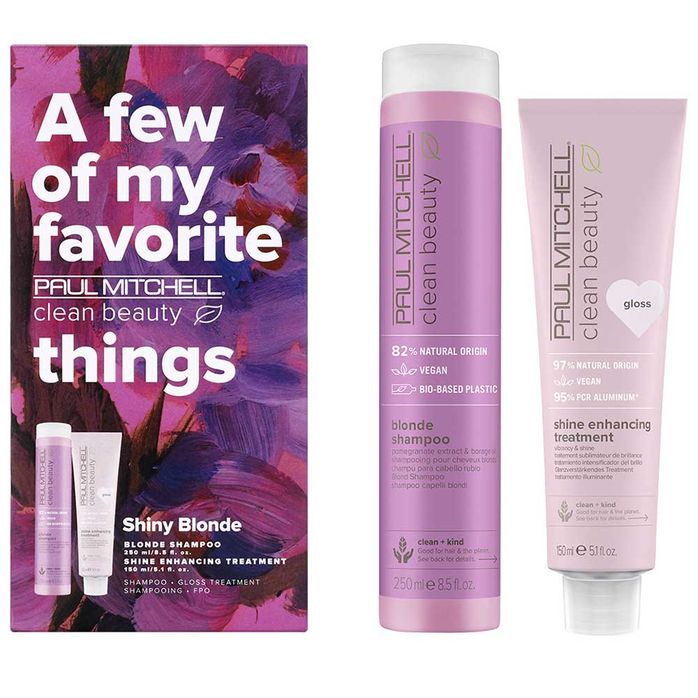 Paul Mitchell Clean Beauty Shiny Blonde Duo Blonde Shampoo 250ml & Shine Enhancing Treatment 150ml