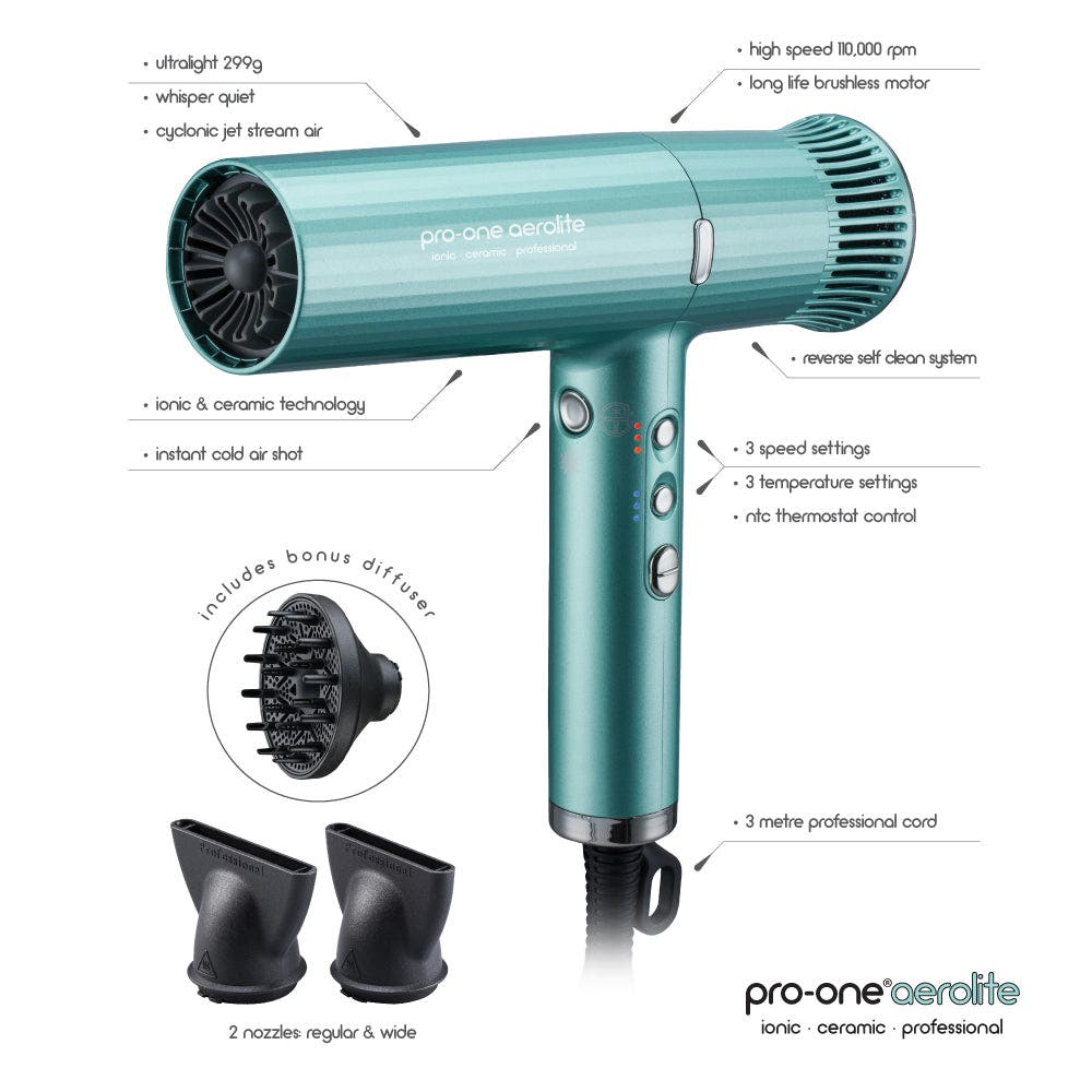 Pro-One Aerolite Hairdryer PRO05 - Emerald Green