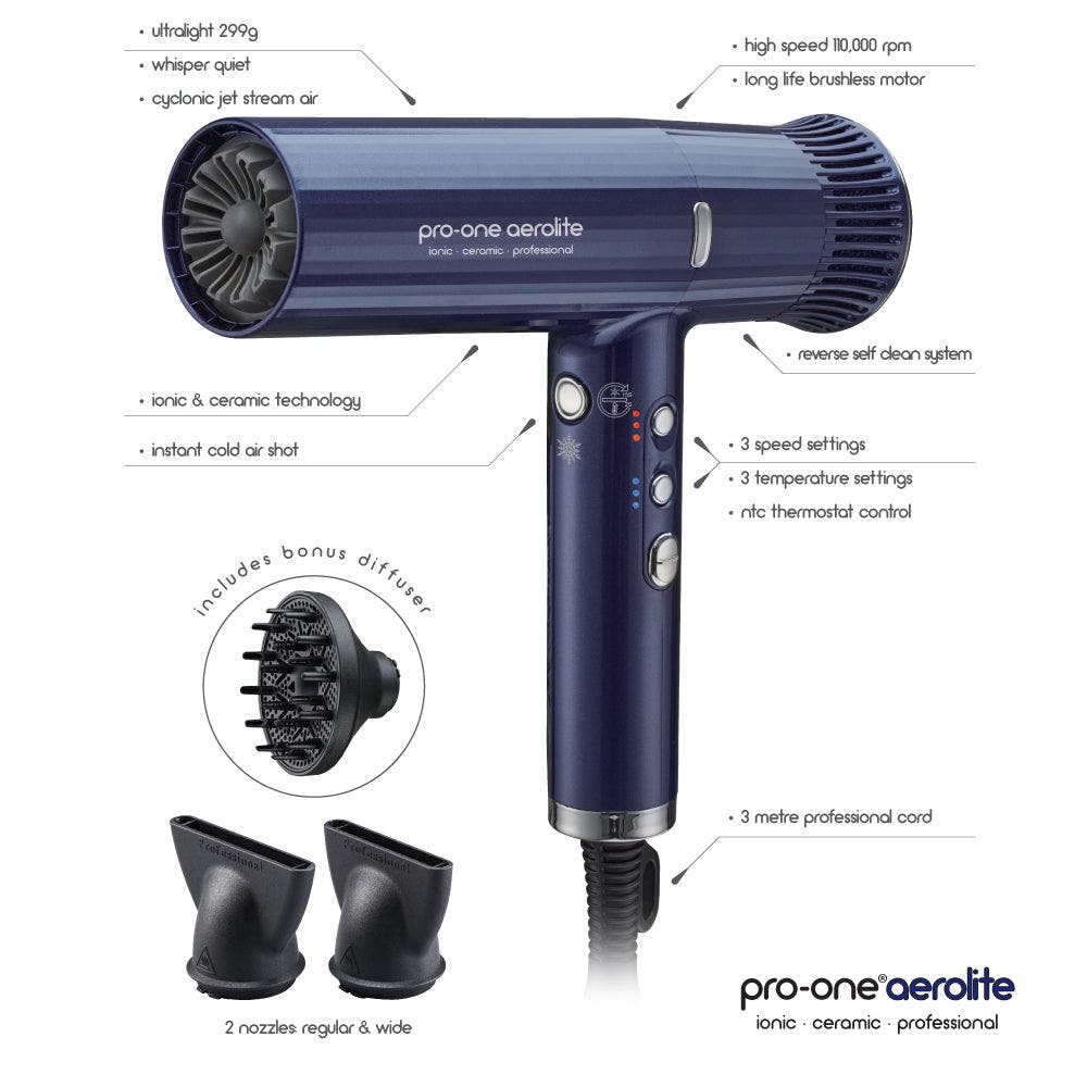 Pro-One Aerolite Hairdryer PRO06 - Blue Sapphire