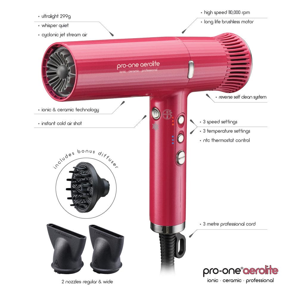 Pro-One Aerolite Hairdryer PRO07 - Pink Diamond
