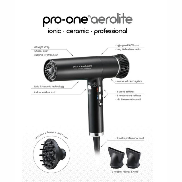 Pro-One Aerolite Hairdryer - Black