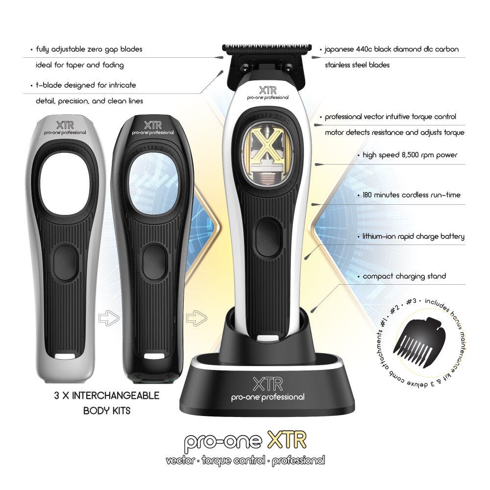 Pro-One Professional Xtreme Clipper & XTR Trimmer Combo Cordless Hair Clipper Set Barber Grade