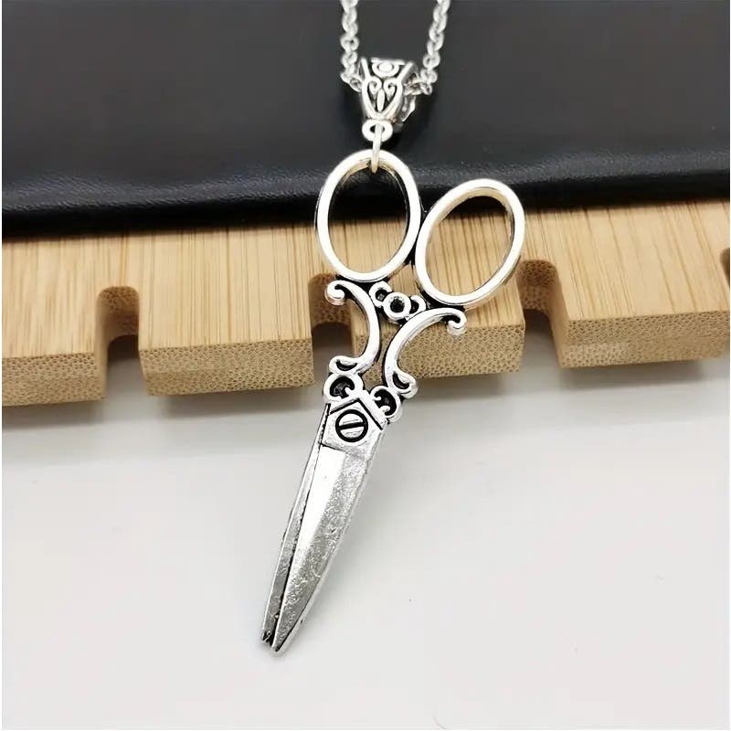 Punk Vintage Silver Big Scissor Pendant Necklace Gift For Hairdresser/ Hair Stylist/ Barber