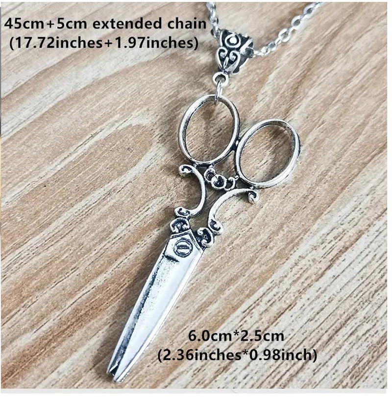 Punk Vintage Silver Big Scissor Pendant Necklace Gift For Hairdresser/ Hair Stylist/ Barber