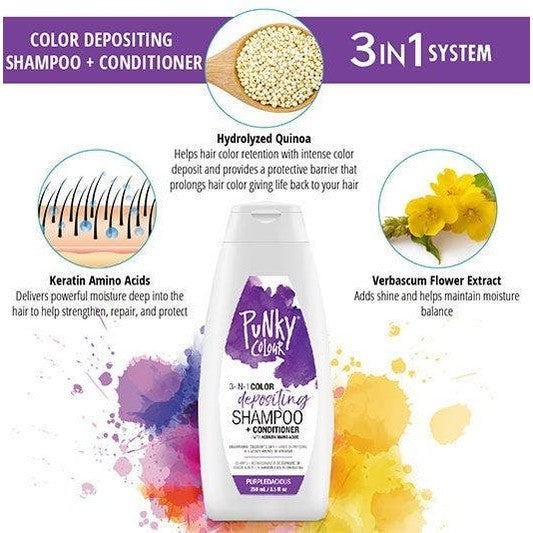 Punky Colour 3-in-1 Color Depositing Shampoo + Conditioner - Purpledacious