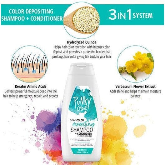 Punky Colour 3-in-1 Color Depositing Shampoo + Conditioner - Tealistic