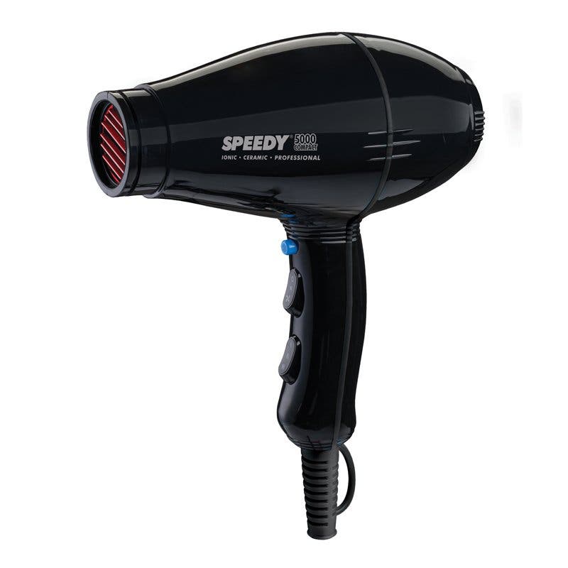 SPEEDY 5000 Compact Hairdryer - Black with 2 Nozzles