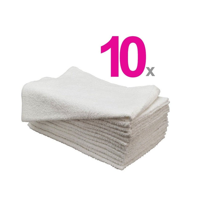 SSS 100g White 100% Cotton Hand Towels Salon/Barber/Beauty/Gym/Hotel 40x70cm Pack of 10
