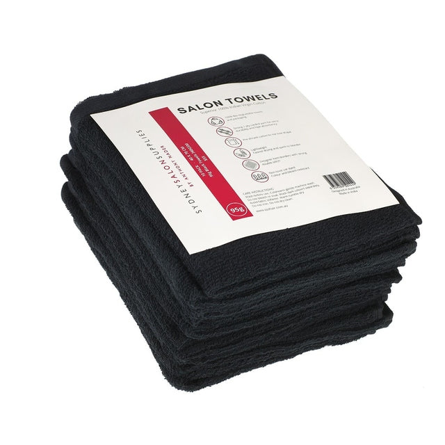 SSS 95g Black Bleach-Resistant Salon Towels 100% Cotton Hand Towels Barber/Beauty/Gym/Hotel/Spa 40x70 Pack of 10