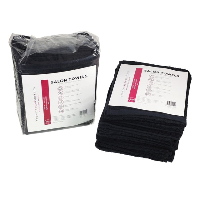 SSS 95g Black Bleach-Resistant Salon Towels 100% Cotton Hand Towels Barber/Beauty/Gym/Hotel/Spa 40x70 Pack of 10