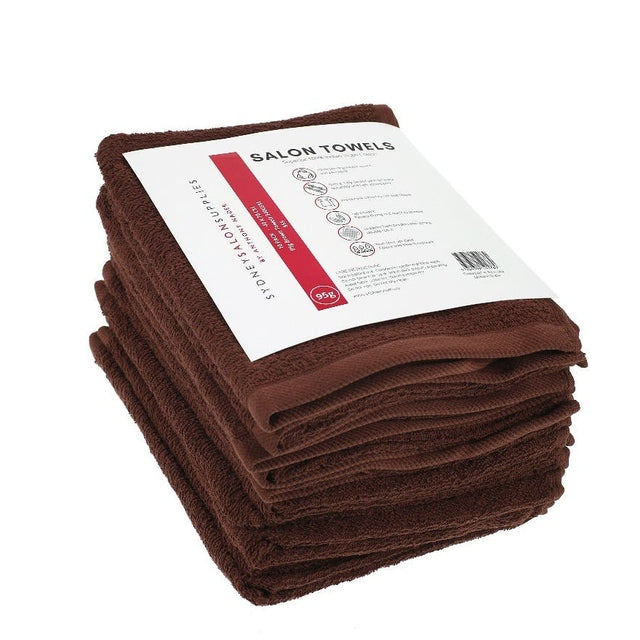 SSS 95g Brown Bleach-Resistant Salon Towels 100% Cotton 40x70cm Pack of 10